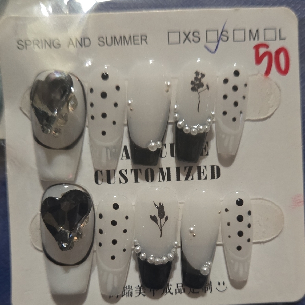 5 Sets Assorted Nail Art Sets with Rhinestones and Designs, Size Small, Long - Picture 2 of 6